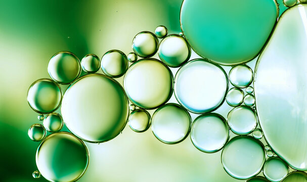 Water bubbles abstract green colorful  background, water drops natural backgound.