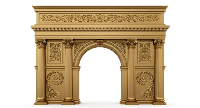 Ornate Golden Archway with Intricate Carvings and Classical Columns.