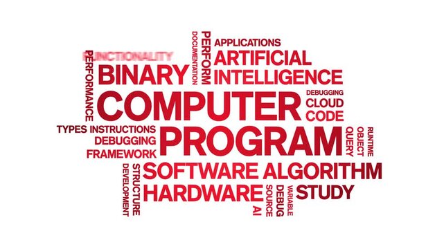 Computer Program animated word cloud-text design animation tag kinetic typography seamless loop.