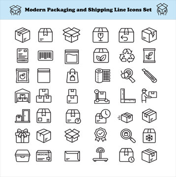 Modern Packaging and Shipping Line Icons Set