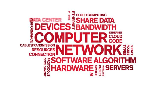 Computer Network animated word cloud-text design animation tag kinetic typography seamless loop.