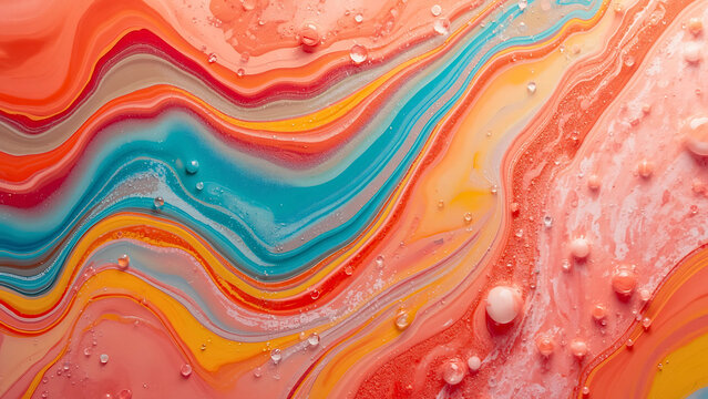 Vibrant abstract background with swirling paint and droplets