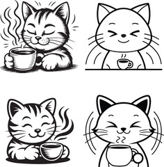 Fototapeta premium Cat with Coffee Cup Vector Illustration