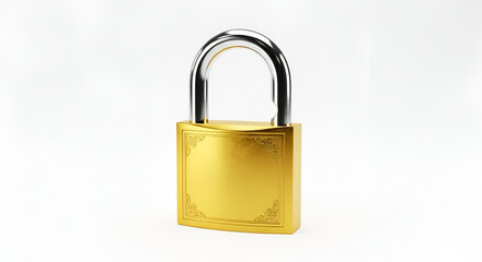 Fototapeta premium Golden Padlock Security Symbol Isolated on White Background.