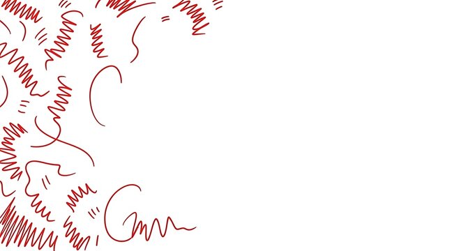 Hand-drawn red squiggles and lines on a white background, abstract design element