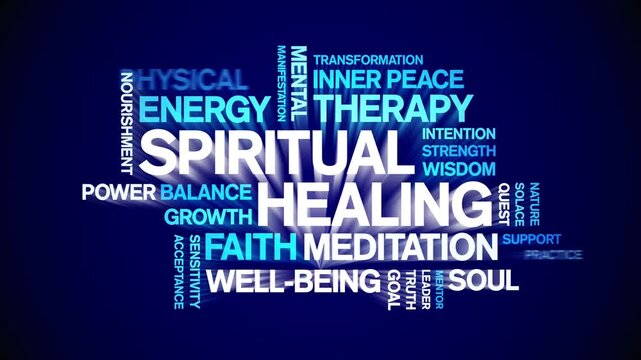 Spiritual Healing animated word cloud-text design animation tag kinetic typography seamless loop.