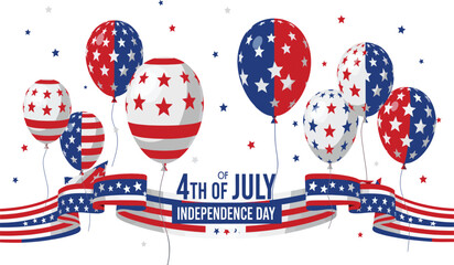 Patriotic balloons, 4th of July celebration, American Independence Day, red white blue starry vector icons © Bohemia