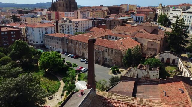 Pull-Back of spanish cityscape and stork nest 