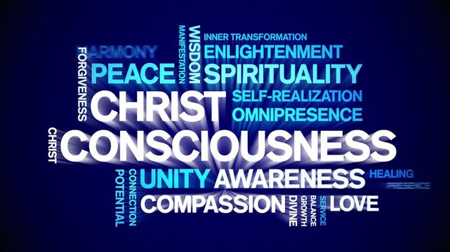 Christ Consciousness animated word cloud-text design animation tag kinetic typography seamless loop.