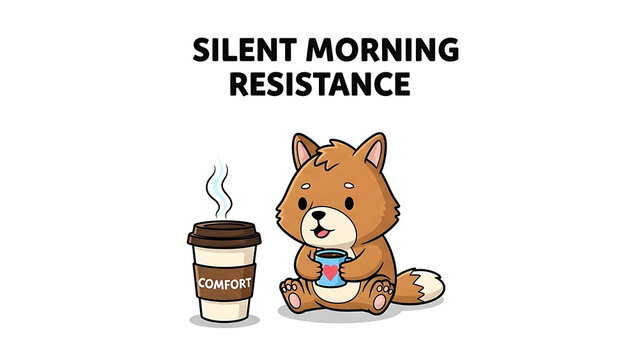 Cat resisting morning coffee routine isolated on a transparent background