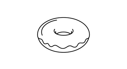 Obraz premium Minimalist outline drawing of a delicious ring-shaped doughnut with a layer of frosting on top perfect for bakery menus or coloring pages.