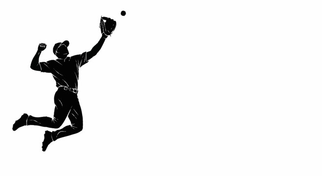 Black silhouette of a baseball player jumping to catch a ball