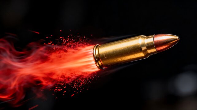 Flying Bullet with Flame Trails in Motion
