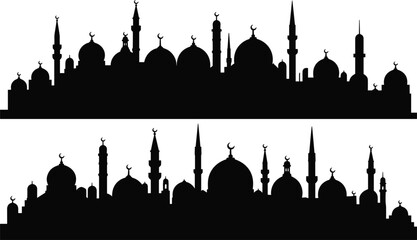 Islamic mosque skyline silhouettes with domes and minarets, religious architecture for cultural heritage and spiritual landscape themes © MdSayed