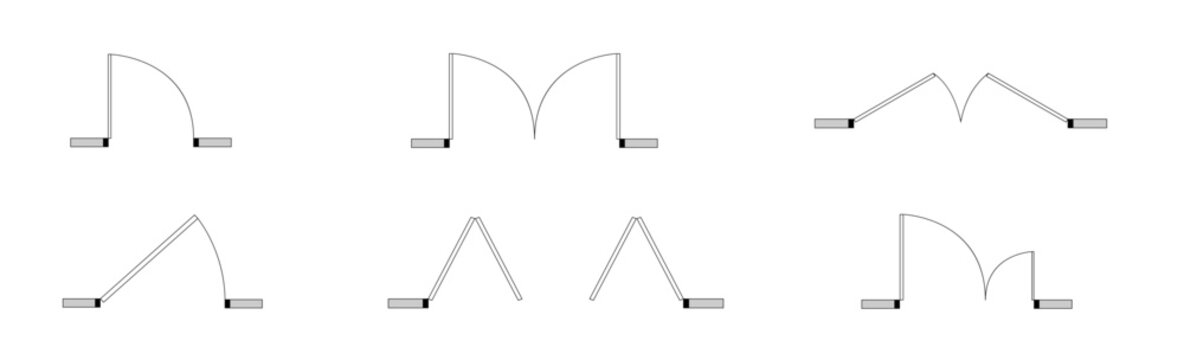 Top view CAD door symbols, architectural floor plan doors, swing sliding folding double door set