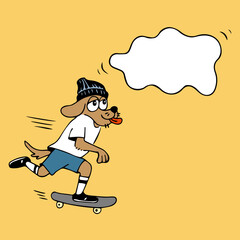 Fototapeta premium Cool skating dog with empty thought bubble copy space, retro cartoon vector