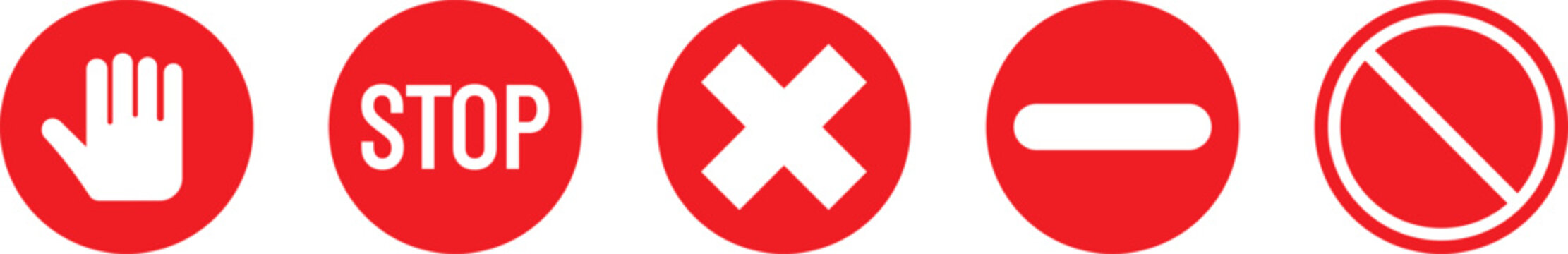 Stop sign and no entry traffic sign. Road safety and prohibition symbols. Stop and no entry symbol. Red and black STOP sign isolated. Vector Stop hand sign