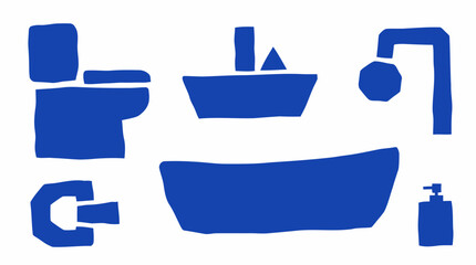 Obraz premium Blue Bathroom Icons Collection Isolated on White Background Simple Flat Design Elements for Web and Print