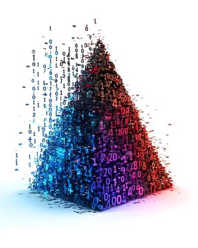 data compression art with futuristic digital storage and binary information flow Abstract Digital Data Pyramid with Binary Code in Vibrant Blue and Red Gradient Symbolizing Complex Information Flow