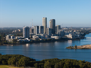 Obraz premium View of Rhodes apartment skyline on a sunny day, Sydney, Australia.