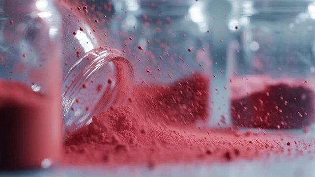 Red powder spilling from jar.