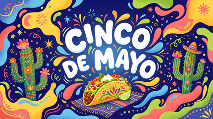 Fototapeta premium Vibrant Cinco de Mayo celebration with festive taco and cactus decorations