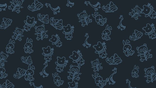 Outlined animal pattern featuring bunnies, bears, and geese. Ideal for childrens products, fabric designs, and naturethemed projects. Great for creative.