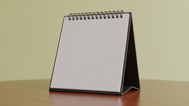 Blank desk calendar, spiral bound, on wooden table, office organizer, empty page