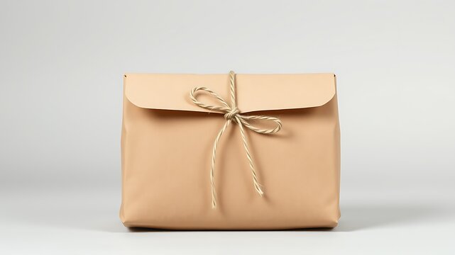 Tan paper package tied with twine brown