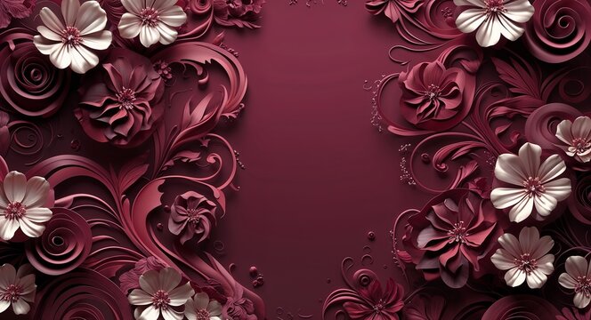 Maroon elegant floral swirl patterns design elements poster templates for creative graphic design