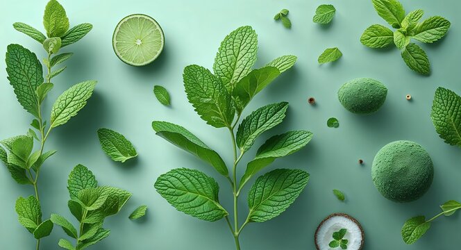 Mint green fresh organic vector design elements poster templates for creative graphic design