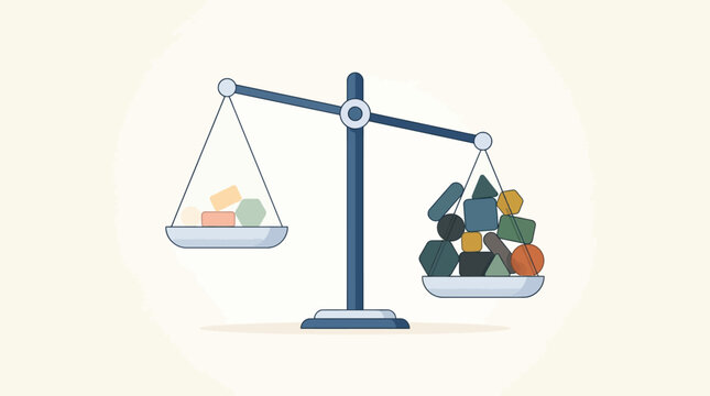 Vector Illustration of Unbalanced Scales Comparing Geometric Shapes