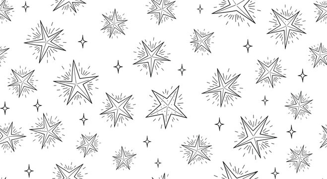 Starburst seamless pattern featuring hand drawn spark shapes glitter bursts and decorative abstract background vector design