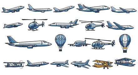 Collection of various aircraft and hot air balloons. © Bekti