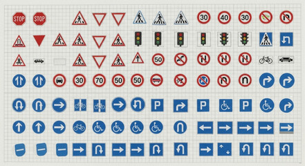 Collection of various traffic road signs and symbols. © Bekti