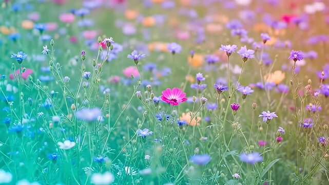 Blooming Meadow Vibrant Flowers Under a Softly Graduated Sky