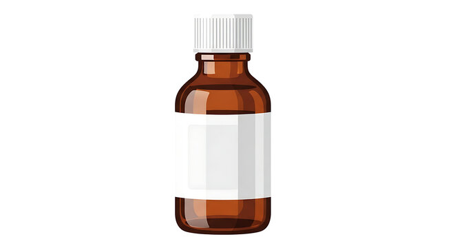 Brown glass medicine bottle, amber pharmaceutical vial, empty container, white label