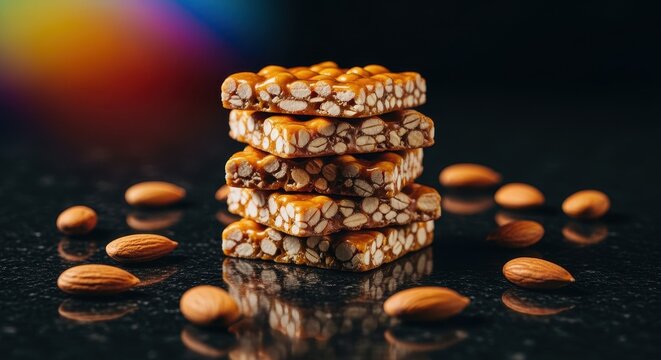 Delicious Nutty Caramel Bars Stacked