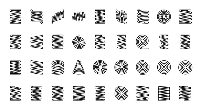 collection of various coil spring icons representing different types and styles