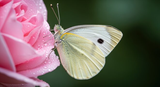 Delicate Butterfly on a Pink Rose