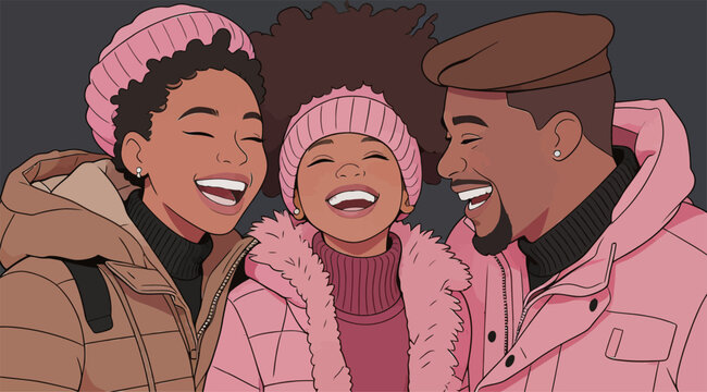Joyful Black Family Enjoying Warm Winter Together