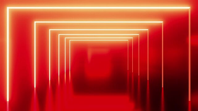 Neon geometric tunnel with bright lights and vivid shapes