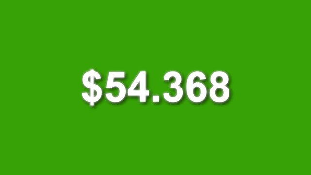 One hundred thousand dollar countdown animation. Count-up US dollar animation from 0 to 100,000 dollars.