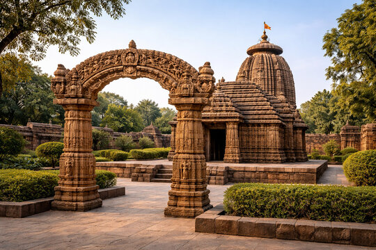 Mukteshwar Temple Bhubaneswar Ornate Torana Arch Small Stone Temple Kalinga Architecture Odisha Real Scene