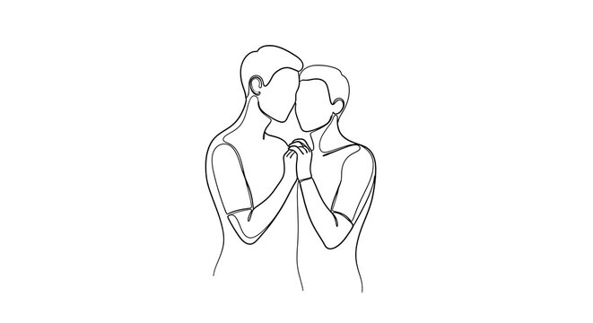 Couple embracing in line isolated on a transparent background