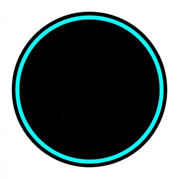 Wide circular black shape with a blue outline on a white background showing a simple design concept