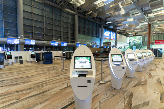 Self-service check-in kiosks at Changi Airport Terminal 3