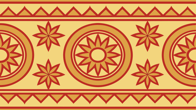 A traditional Indian or South Asian decorative border pattern with floral and geometric motifs in red and gold.