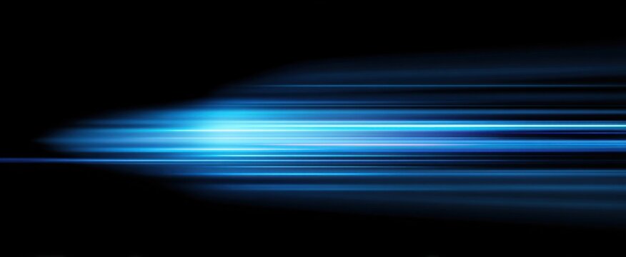 Dynamic motion blur backdrop with blue speed light waves and glowing night trails