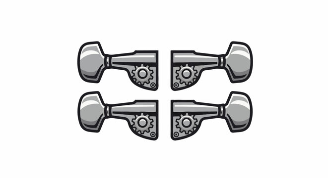 Four metallic tuning pegs with visible gears arranged in a cross shape